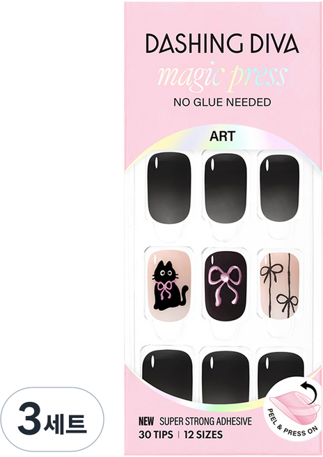 데싱디바 매직프레스 네일팁 블랙미오 레귤러 라운드, 3세트, 블랙 + 누드