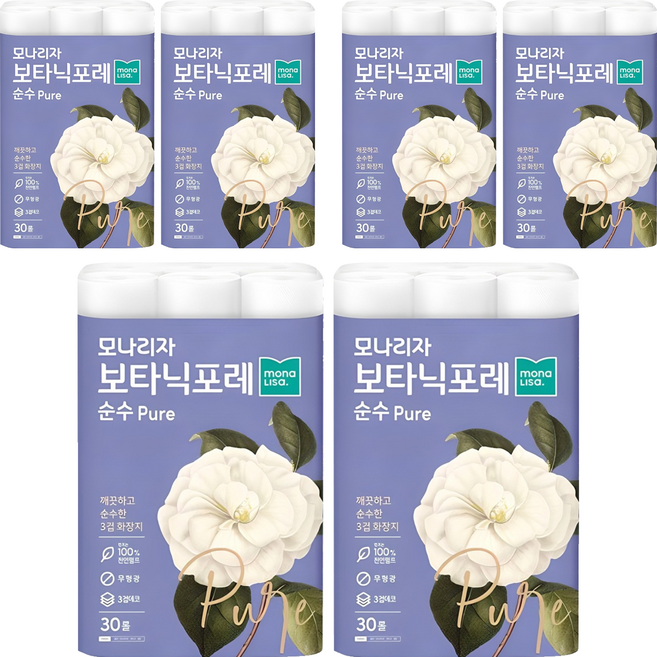 모나리자 보타닉포레 순수 천연펄프 3겹 데코 고급롤화장지, 27m, 30개입, 6개