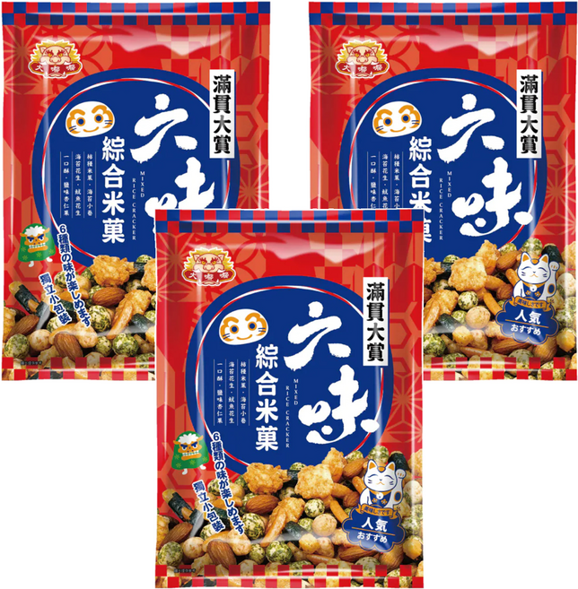 大嘟嘟 六味綜合米菓, 3個, 144g