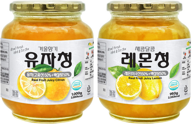견과공장 겨울향기 햇과일청 2종 세트 유자청 1kg + 레몬청 950g, 1세트