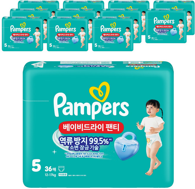 팸퍼스 베이비 드라이 팬티형 기저귀 아동공용, 5단계, 432매