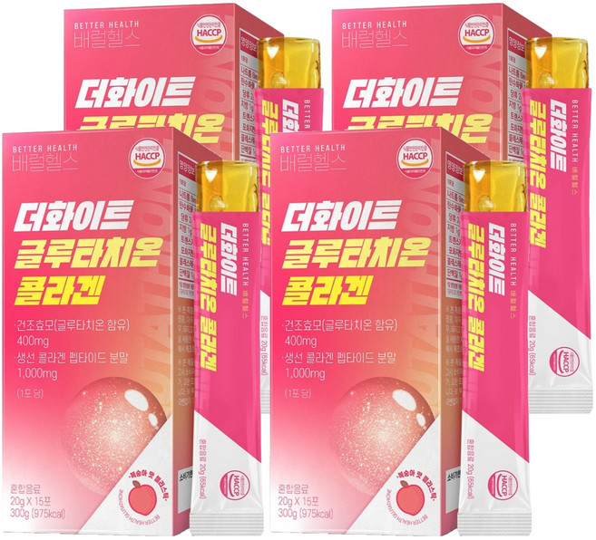 더존건강 배럴헬스 더화이트 글루타치온 콜라겐 젤리 스틱 복숭아맛 15p, 300g, 4개