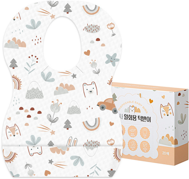 탐사 일회용 턱받이 방수코팅 개별 포장, 혼합색상, 1개, 20개입