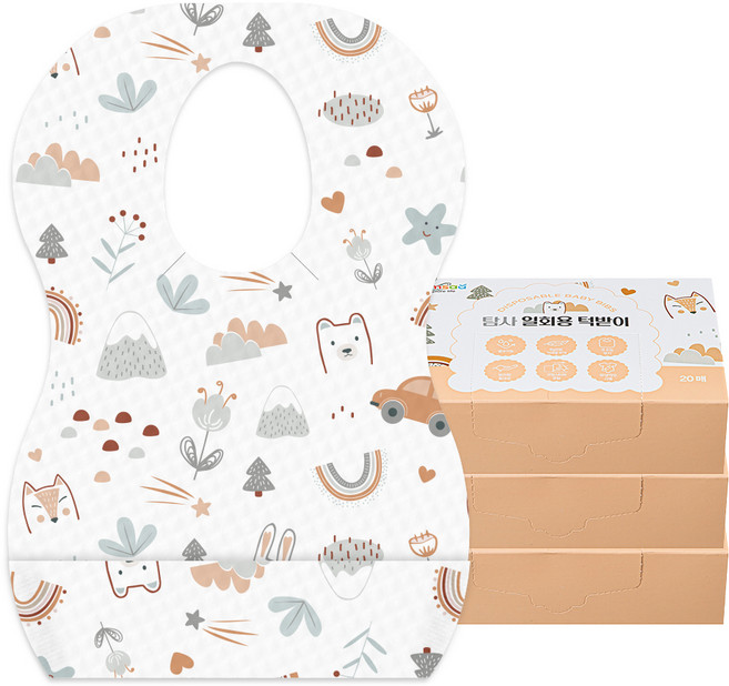 탐사 일회용 턱받이 방수코팅 개별 포장, 혼합색상, 3개, 20개입