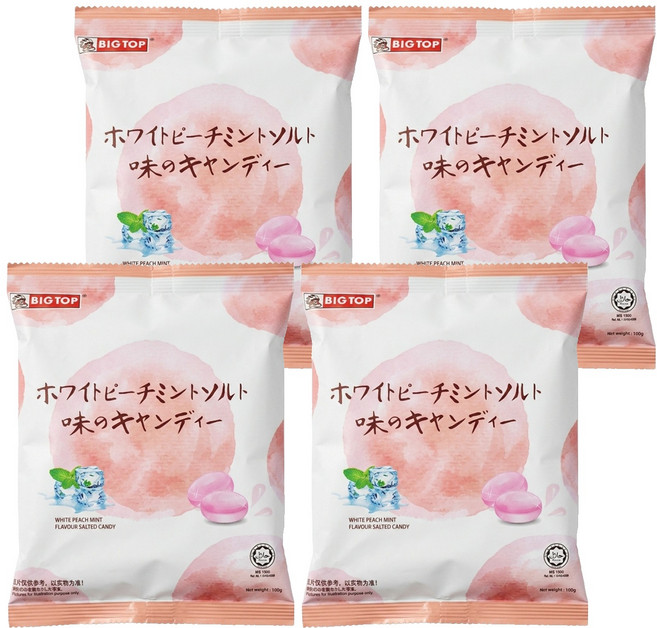 BIG TOP 水蜜桃薄荷味鹽糖, 100g, 4袋