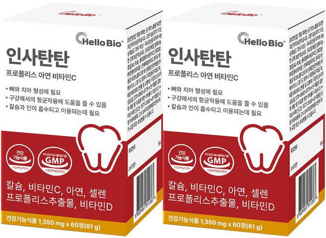 헬로바이오 인사탄탄 프로폴리스 아연 비타민C, 2개, 60정