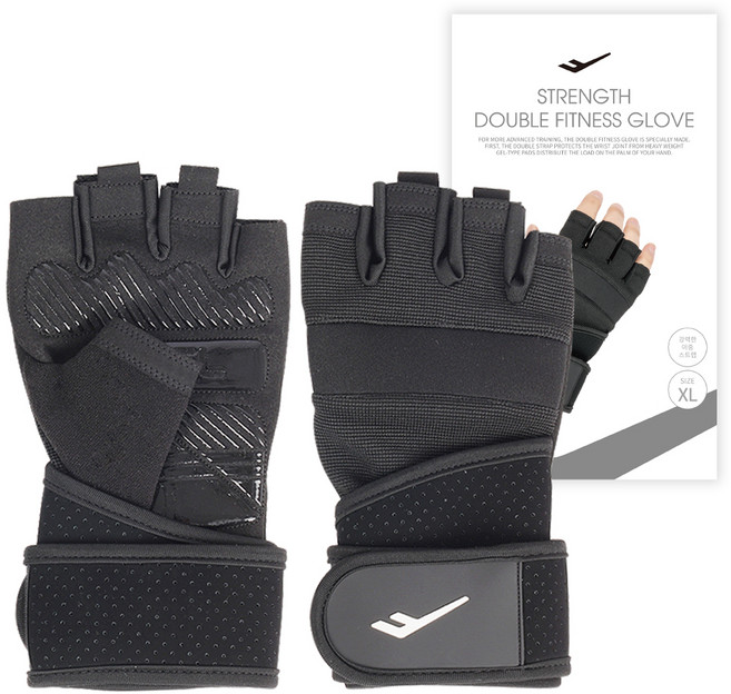 프로스펙스 스트렝스 더블 헬스장갑 좌우세트, 블랙, 1개