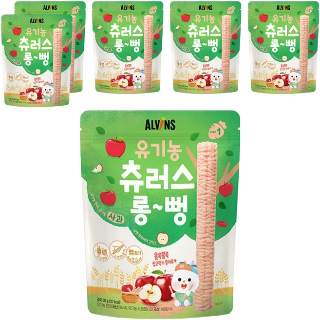 엘빈즈 유아용 츄러스 롱뻥 STEP1, 사과맛, 30g, 6개 - 쿠팡