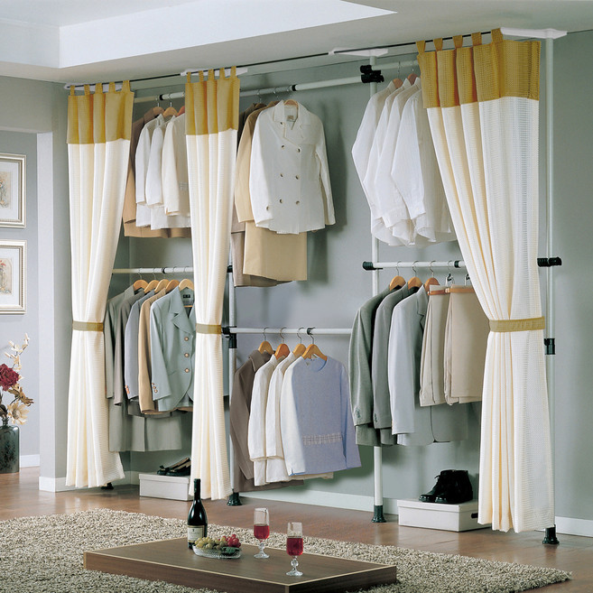 가화홈시스 6단 옷걸이 트리플 커튼형 행거 3LB4600STC, 아이보리 + 검정