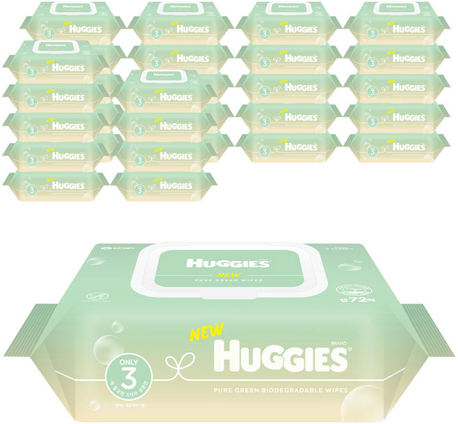 하기스 퓨어그린 아기물티슈 캡형, 55g, 72매, 30세트