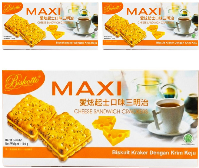 Biskotto MAXI 愛炫三明治餅乾 起士口味 奶素, 160g, 3盒