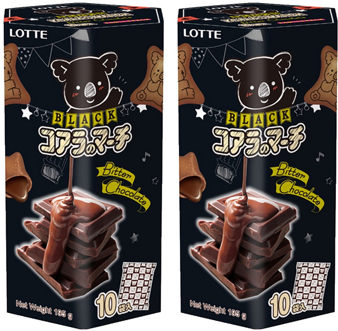 LOTTE 樂天 小熊餅 濃黑巧克力風味 口感濃郁 內餡可可含量增加25% 餅乾苦甜適中 低含糖量, 195g, 2盒