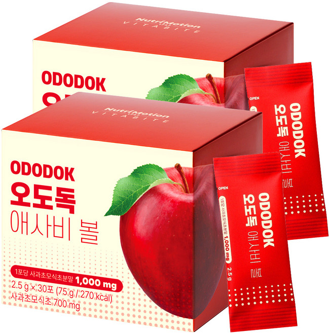 뉴트리모션 비타바이트 오도독 애사비볼 애플사이다비니거 사과초모식초, 2개, 30회분