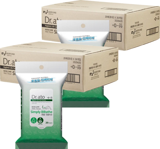 닥터아토 심플리 브리드 콧물전용 물티슈 휴대형, 60g, 20매, 72개 - 쿠팡
