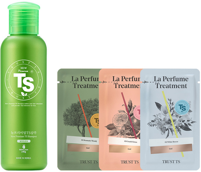 TS 뉴프리미엄TS샴푸 140g 1개 + 라퍼퓸 트리트먼트 6ml 3개