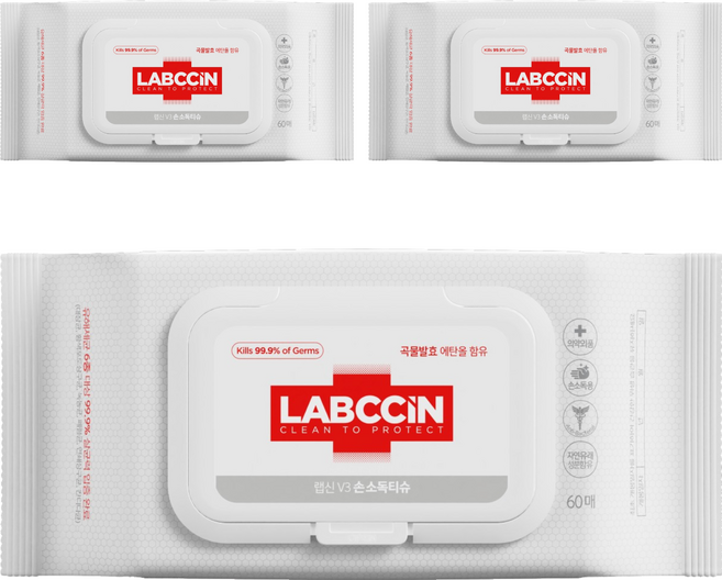 랩신 손소독 티슈 캡형, 60개입, 3개