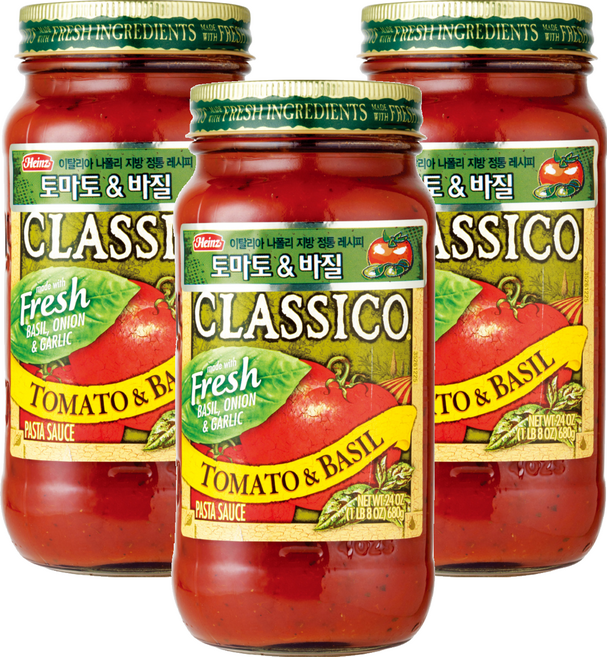 하인즈 클래시코 토마토&바질 파스타 소스, 680g, 3개
