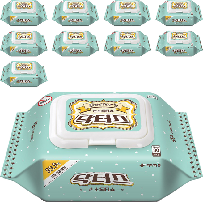 hanul 닥터스 손소독티슈 캡형, 30개입, 10개