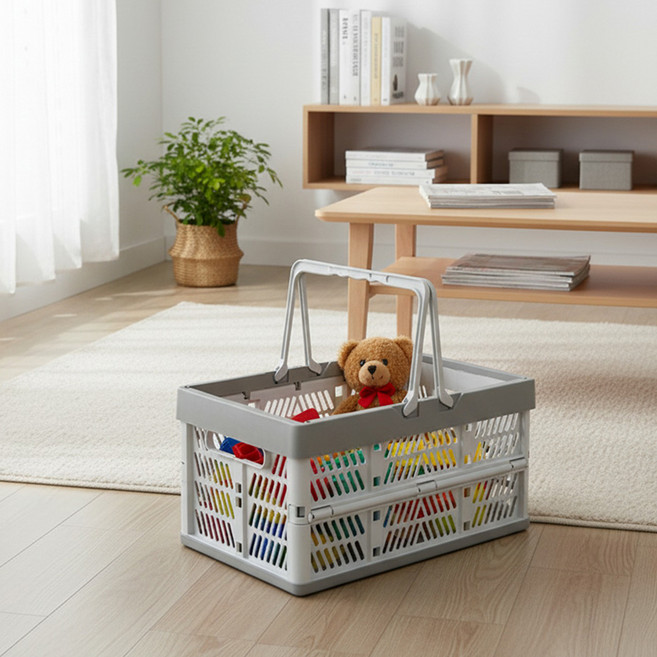 MF스토어 파스텔 구니 다용도 수납 접이식 바스켓, 그레이, 1개