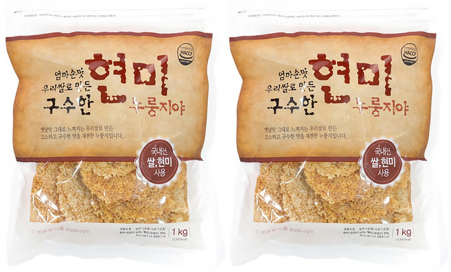 바른들식품 엄마손맛 우리쌀로 만든 구수한 현미누룽지야, 1kg, 2개