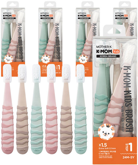 케이맘 키즈 칫솔 1단계, 퍼스트피치+퍼스트민트+퍼스트브라운, 6개입, 5세트
