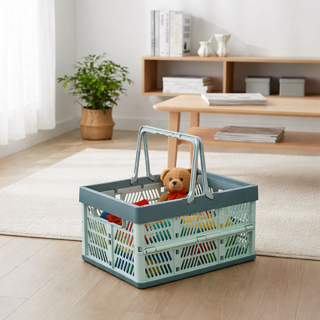 MF스토어 파스텔 구니 다용도 수납 접이식 바스켓, 아쿠아, 1개
