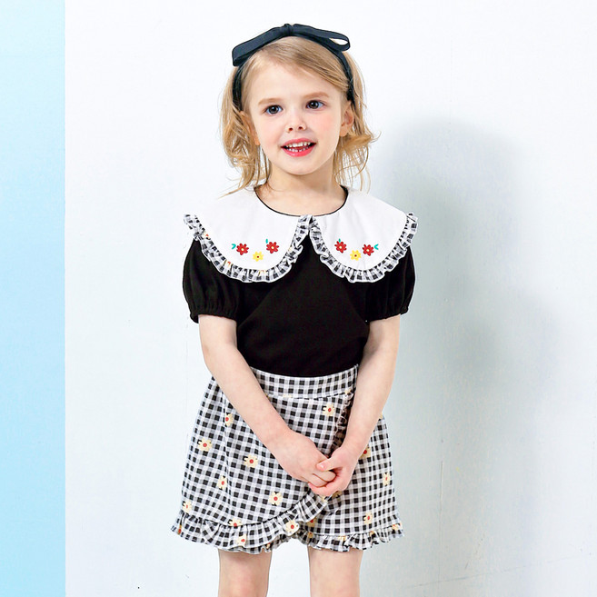 마리앤모리 여아용 데이지 카라 체크 상하복 세트