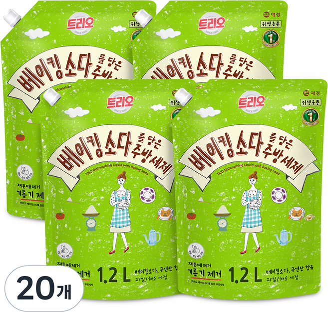 트리오 베이킹소다를 담은 주방세제, 1.2L, 20개