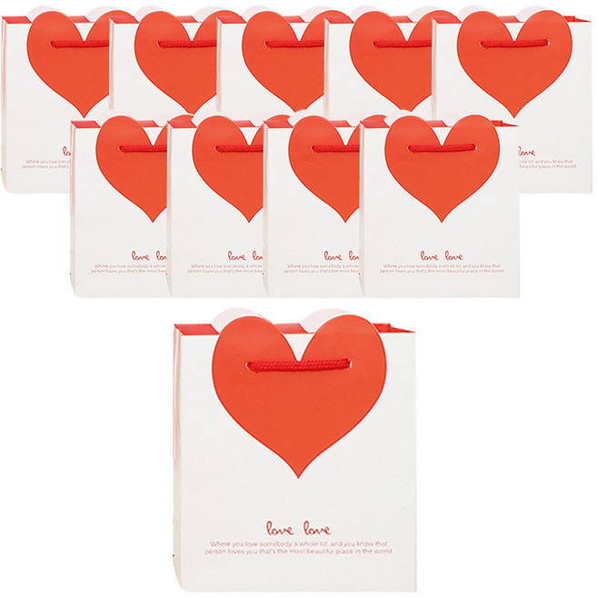 윰스 하트 포장 선물 쇼핑백, 화이트, 10개