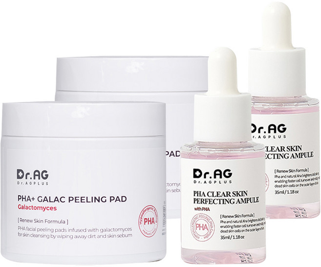 Dr.Ag PHA果酸煥膚去角質棉片 60片入+PHA果酸煥膚精華安瓶 30ml 2款組, 2組