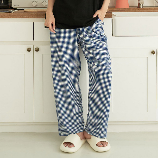 글램공감 커플용 쿨링 요루 체크 파자마 9부 바지