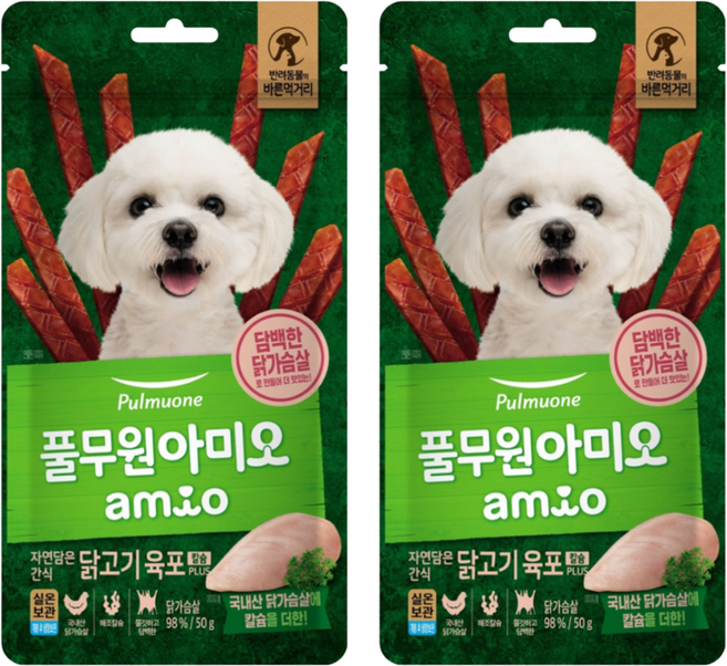 풀무원아미오 강아지 자연담은 육포 칼슘PLUS, 닭가슴살, 50g, 2개