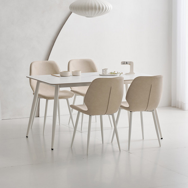 라로퍼니처 밀크 1400 포세린 통 세라믹 식탁 4인용 + 테이블 의자 세트 방문설치, 그레이(식탁), 아이보리(의자), 일반의자 4