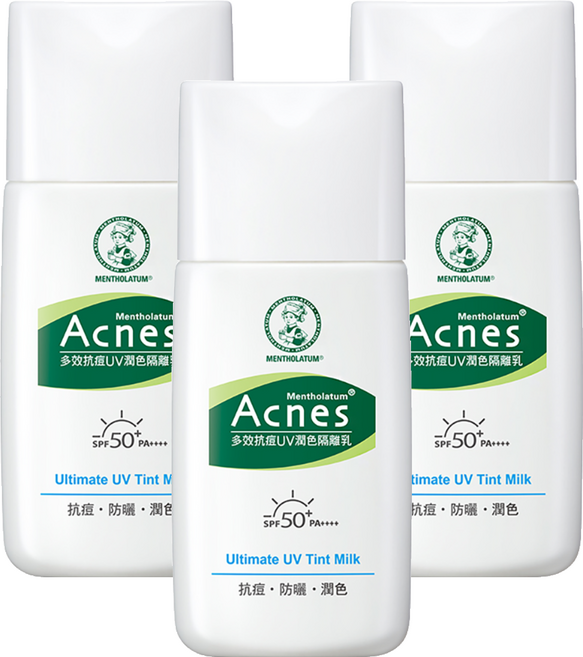 MENTHOLATUM 曼秀雷敦 Acnes 台灣公司貨 多效抗痘UV潤色隔離乳 SPF50+ PA++++, 30g, 3瓶