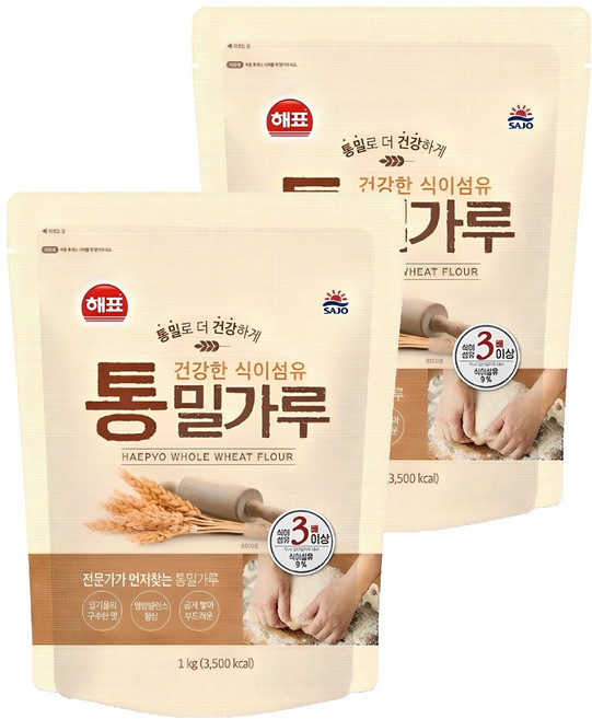 해표 통밀가루, 1kg, 2개