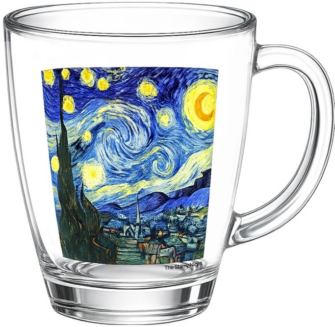 발룬피니 고흐그림 유리 물컵 380ml, 별이 빛나는 밤, 1개