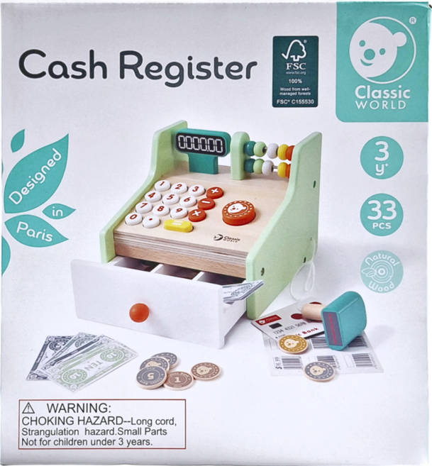 Classic WORLD 客來喜 經典木玩 小老闆木製收銀機 54167, 混和顏色, 1組