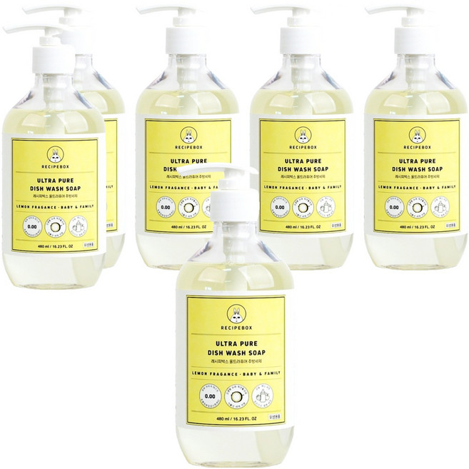 레시피박스 울트라퓨어 아기 젖병 주방세제, 6개, 480ml