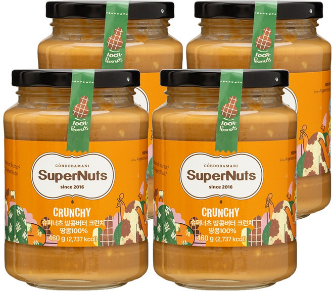 슈퍼너츠 100% 땅콩버터 크런치, 460g, 4개