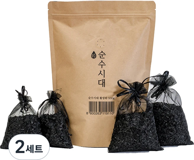 순수시대 활성탄 실내 탈취제 본품 + 망사주머니 4개, 2세트 - 쿠팡