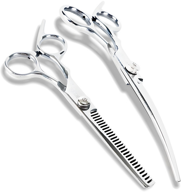 딩동펫 반려동물 미용 숱가위 + 커브가위 하 세트 17cm, 1세트