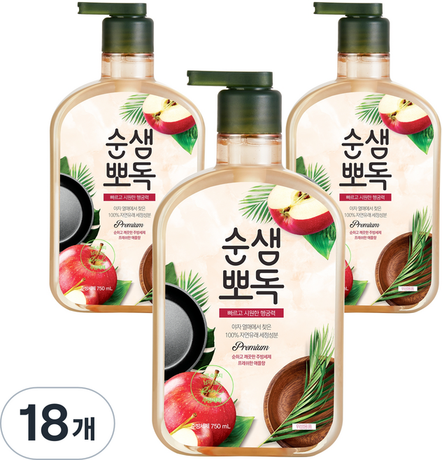 순샘 뽀독 주방세제 애플향, 750ml, 18개