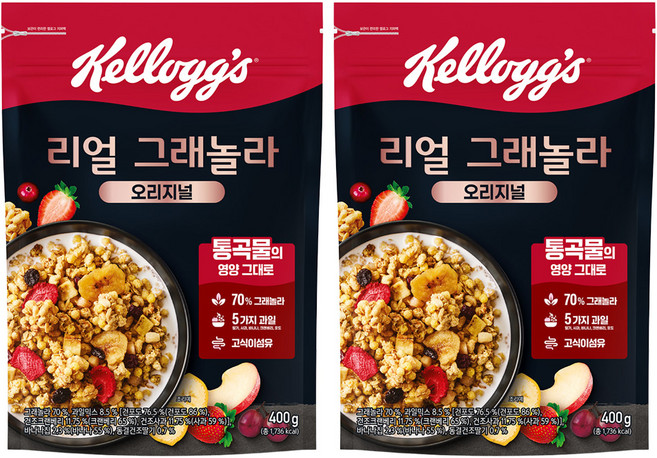 켈로그 리얼 그래놀라 오리지널 시리얼, 400g, 2개