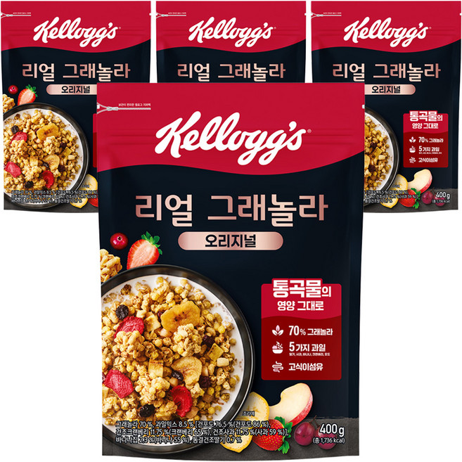 켈로그 리얼 그래놀라 오리지널 시리얼, 400g, 4개