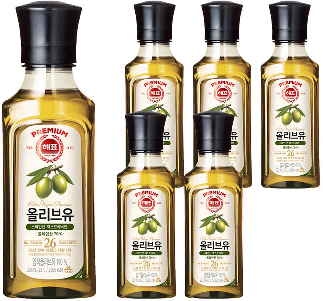 해표 압착 올리브유, 250ml, 6개