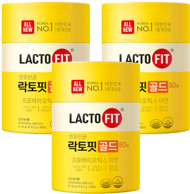 락토핏 정품 골드 80포, 160g, 3개