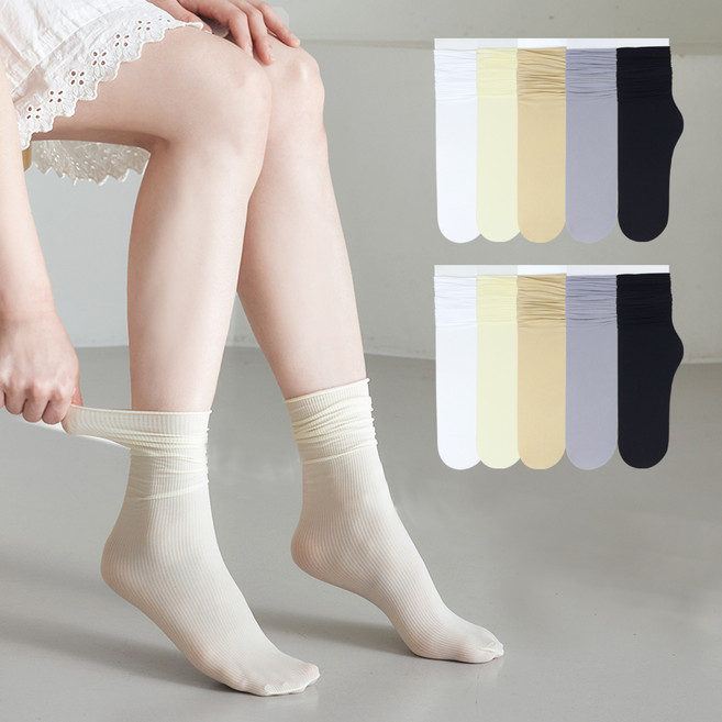 이지레그 여성용 돌돌이 무압박 얇은 여름 중목 스타킹 양말 10켤레