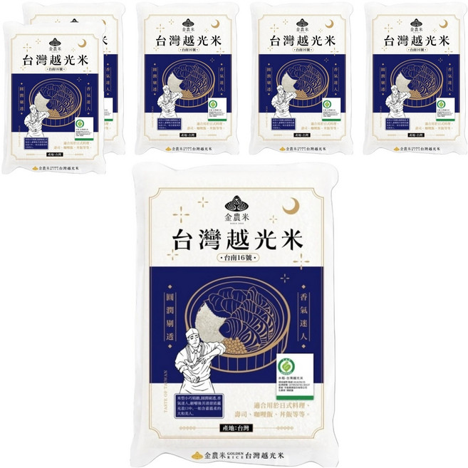 GOLDEN RICE 金農米 台灣越光米 台南16號, CNS一等, 1.8kg, 6包