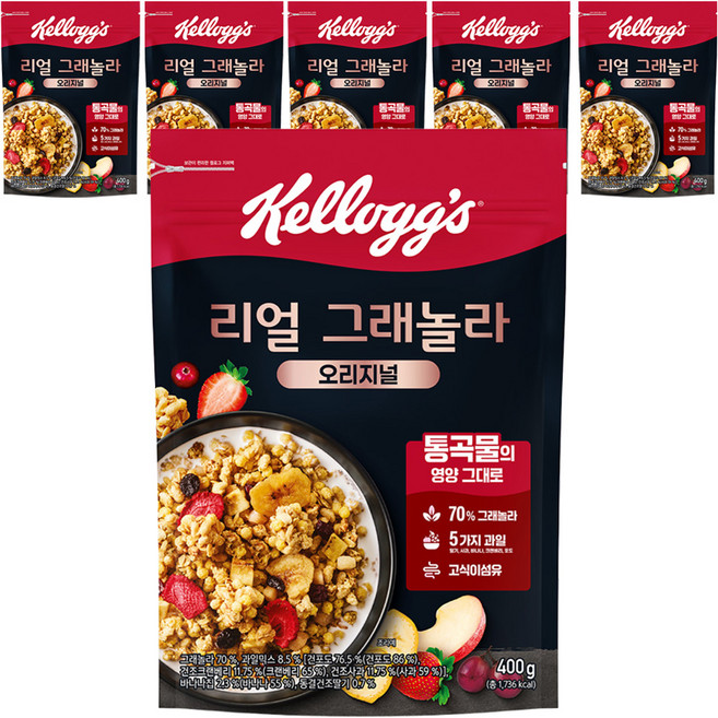 켈로그 리얼 그래놀라 오리지널 시리얼, 400g, 6개