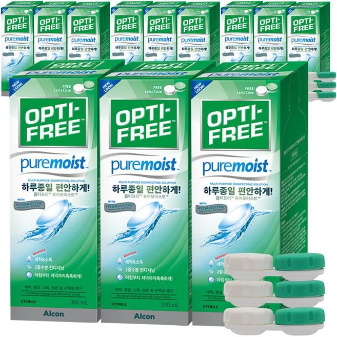 옵티프리 퓨어모이스트 렌즈세정액 + 렌즈케이스, 300ml, 12개